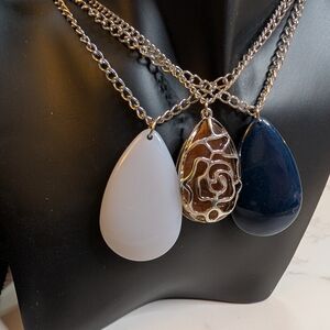 Teardrop Pendant Necklace Collection - Light Gray, Gold & Navy